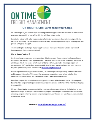Interstate Freight Transport - Ontimefreight.com.au