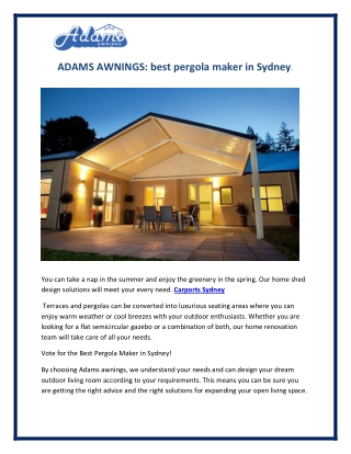 Carports Sydney - ADAMS AWNINGS