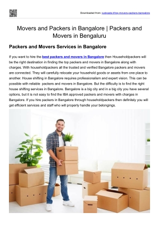 Movers and Packers in Bangalore | Packers and Movers in Bengaluru