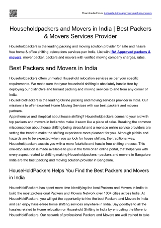 Householdpackers and Movers in India | Best Packers & Movers Services Provider