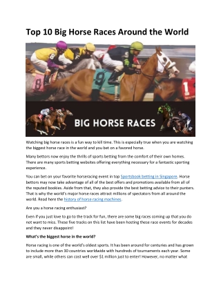 Top 10 Big Horse Races Around the World