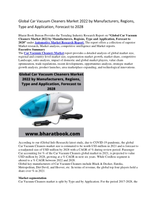 Global Car Vacuum Cleaners Market 2022 by Manufacturers, Regions, Type and Application, Forecast to 2028-converted