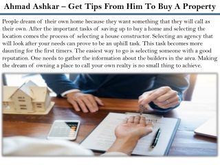 Ahmad Ashkar – Get Tips From Him To Buy A Property