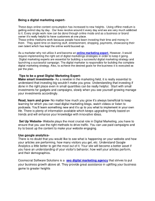Being a digital marketing expert -