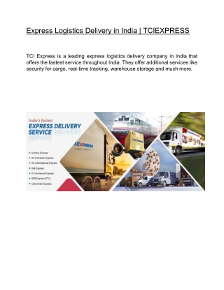 Express Logistics Delivery in India | TCIEXPRESS