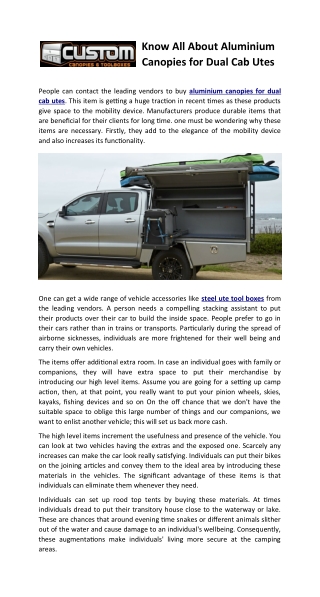 Know All About Aluminium Canopies for Dual Cab Utes