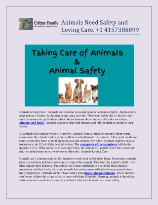 Animals Need Safety and Loving Care.  1 4157386899