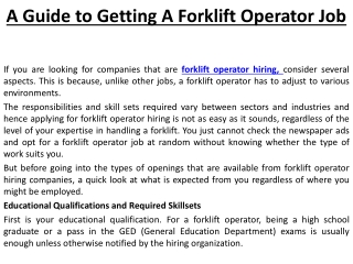 A Guide to Getting A Forklift Operator Job