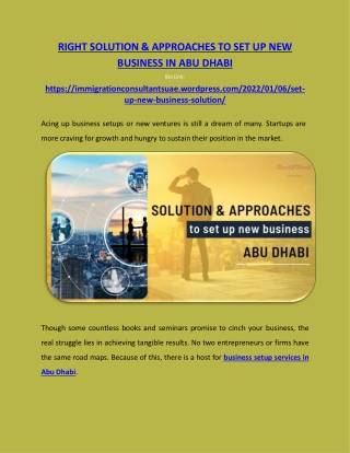 Right solutions and approaches to set up new business