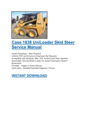 Case 1838 UniLoader Skid Steer Service Manual
