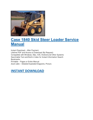 Case 1840 Skid Steer Loader Service Manual