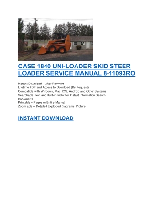 CASE 1840 UNI-LOADER SKID STEER LOADER SERVICE MANUAL 8-11093RO