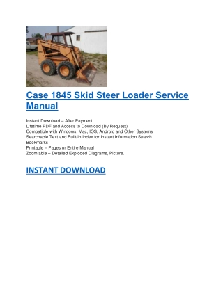 Case 1845 Skid Steer Loader Service Manual
