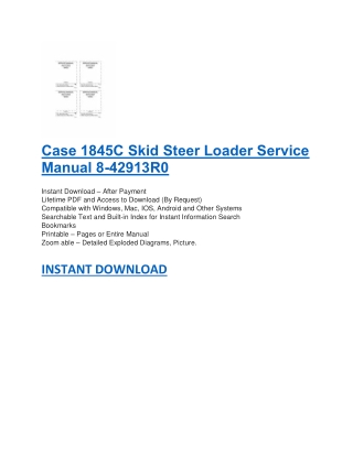 Case 1845C Skid Steer Loader Service Manual 8-42913R0
