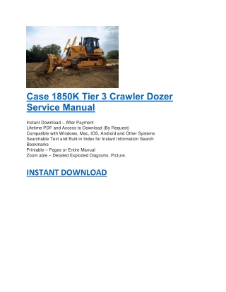 Case 1850K Tier 3 Crawler Dozer Service Manual