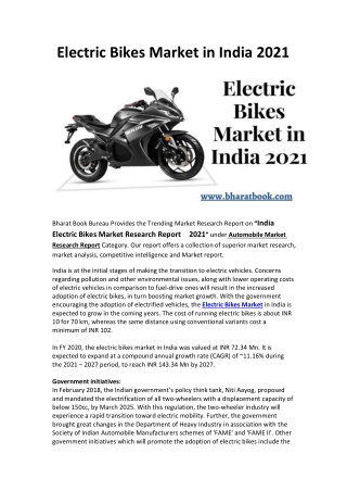 Electric Bikes Market in India 2021