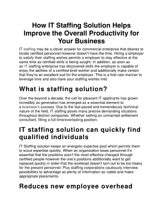 How IT Staffing Solution Helps Improve the Overall Productivity for Your Business