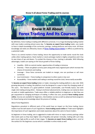 Know it all about Forex Trading and its courses
