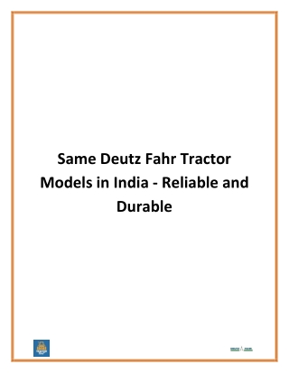 Same Deutz Fahr Tractor Models in India