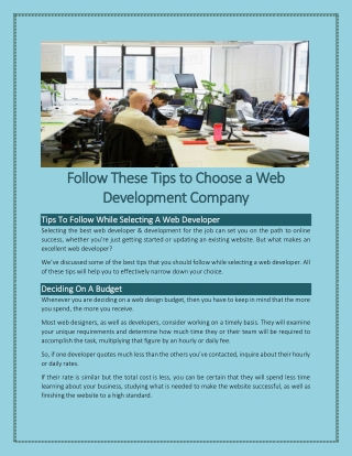 Follow These Tips to Choose a Web Development Compan3
