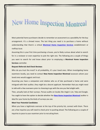 New Home Inspection Montreal