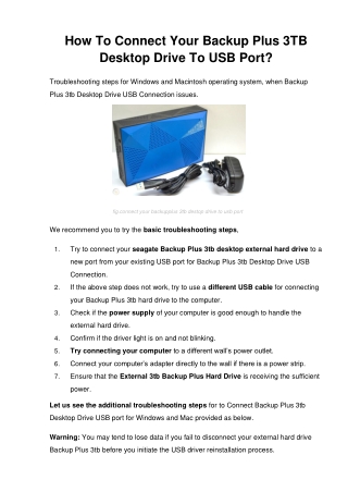 How To Connect Your Backup Plus 3TB Desktop Drive To USB Port?