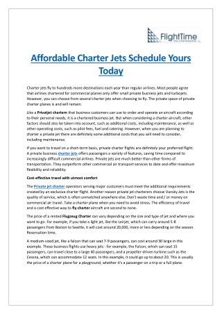 Affordable Charter Jets-Schedule Yours Today