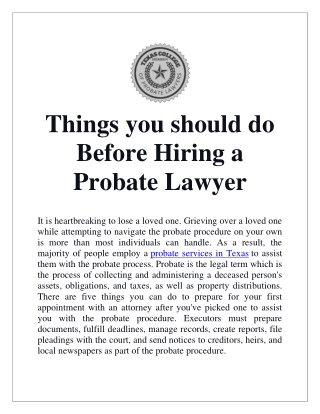 Things you should do Before Hiring a Probate Lawyer