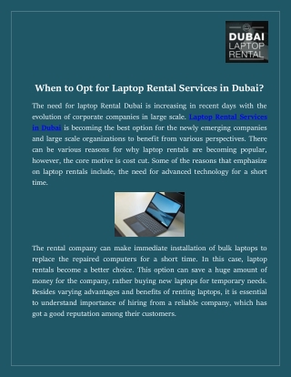 When to Opt for Laptop Rental Services in Dubai?