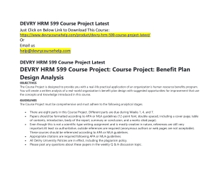 DEVRY HRM 599 Course Project Latest