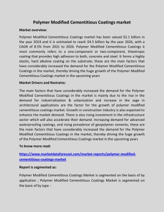 Polymer Modified Cementitious Coatings market PDF