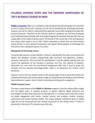 Syllabus, Business Scope And The Growing Significance Of Top E-Business Courses