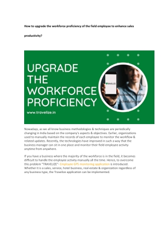 How to upgrade the workforce proficiency of the field employee to enhance sales productivity