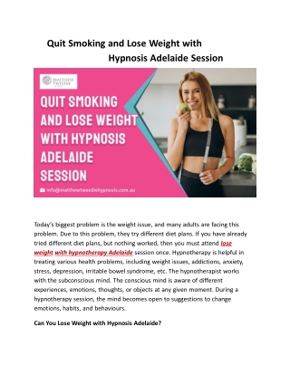 Quit Smoking and Lose Weight with Hypnosis Adelaide Session