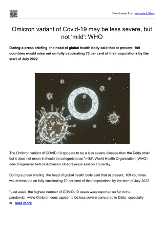 Omicron variant of Covid-19 may be less severe, but not 'mild'_WHO