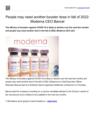 People may need another booster dose in fall of 2022_ Moderna CEO Bancel
