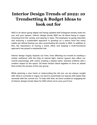 Interior Design Trends of 2022: 10 Trendsetting & Budget Ideas to look out for