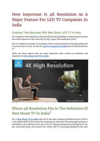 How Important Is 4K Resolution As A Major Feature For LED TV Companies In India