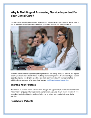 Why Is Multilingual Answering Service Important For Your Dental Care?