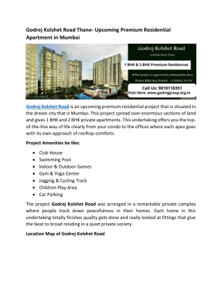 Godrej Kolshet Road Thane- Upcoming Premium Residential Apartment in Mumbai
