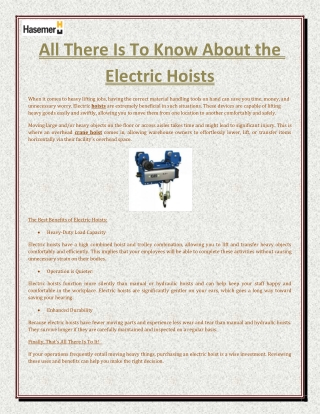 All There Is To Know About the Electric Hoists