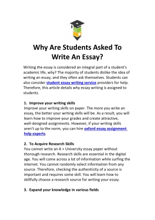 Why Are Students Asked To Write An Essay?