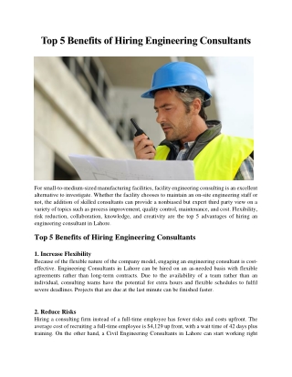 Top 5 Benefits of Hiring Engineering Consultants