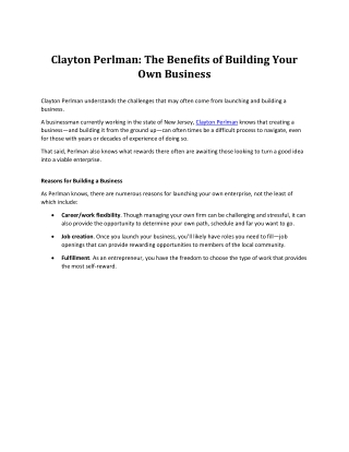 Clayton Perlman The Benefits of Building Your Own Business