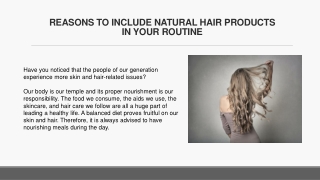 REASONS TO INCLUDE NATURAL HAIR PRODUCTS IN YOUR ROUTINE