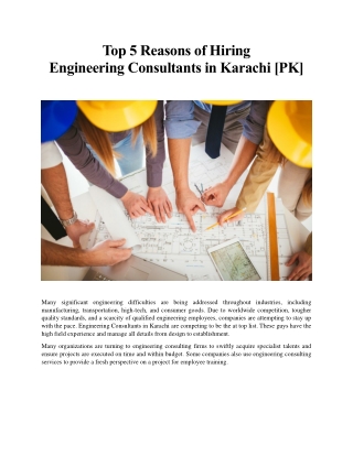 Top 5 Reasons of Hiring Engineering Consultants in Karachi [PK]