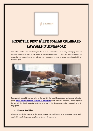 Know the best White Collar Criminals Lawyers in Singapore