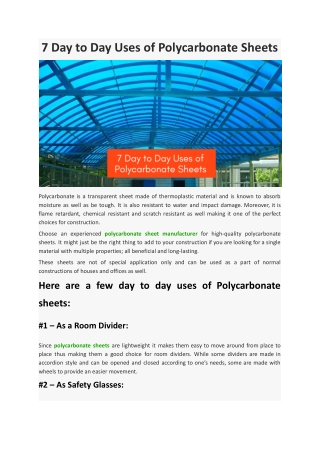 7 Day to Day Uses of Polycarbonate Sheets - Bansal Roofing