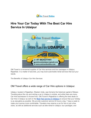 Best Car Rental Services In Udaipur – Hire Your Car Today - Google Docs