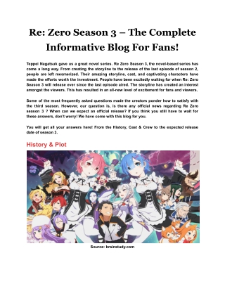 Re: Zero Season 3 – The Complete Informative Blog For Fans!